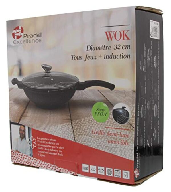 Pradel Excellence - 52885M - Wok 32 cm "Façon Pierre" avec Couvercle en Verre, tous Feux dont Induction – Image 8
