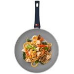 Progress BW10832EU7 Wok Sautuese Poêle Antiadhésive 28cm, Tous Feux Dont Induction, L’indicateur de poignée devient rouge lorsque la température optimale est atteinte, Thermo Handle, Gris/Bleu Foncé