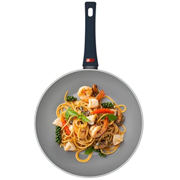 Progress BW10832EU7 Wok Sautuese Poêle Antiadhésive 28cm, Tous Feux Dont Induction, L’indicateur de poignée devient rouge lorsque la température optimale est atteinte, Thermo Handle, Gris/Bleu Foncé – Image 2