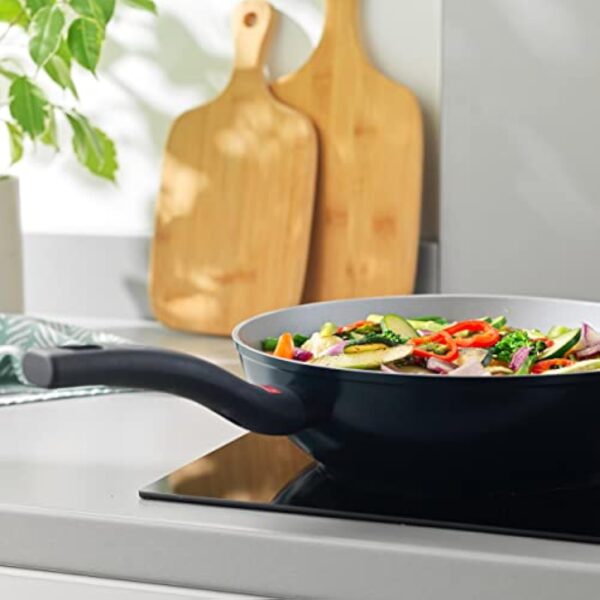Progress BW10832EU7 Wok Sautuese Poêle Antiadhésive 28cm, Tous Feux Dont Induction, L’indicateur de poignée devient rouge lorsque la température optimale est atteinte, Thermo Handle, Gris/Bleu Foncé – Image 6