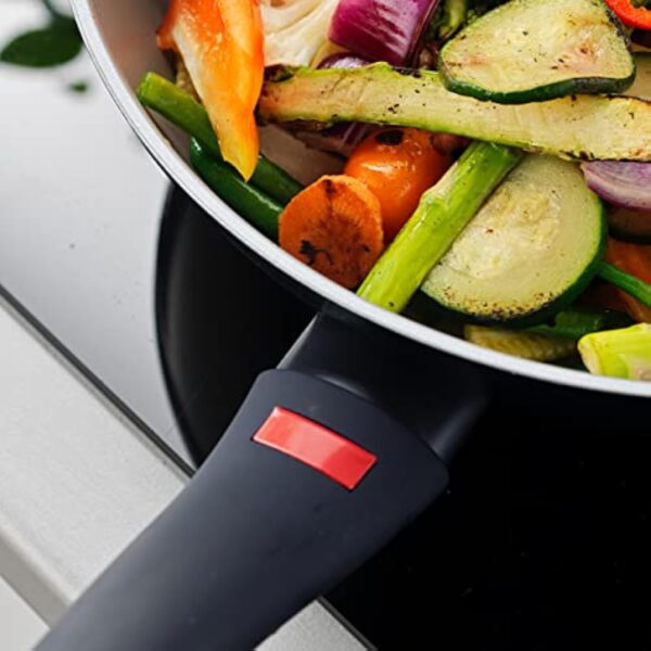 Progress BW10832EU7 Wok Sautuese Poêle Antiadhésive 28cm, Tous Feux Dont Induction, L’indicateur de poignée devient rouge lorsque la température optimale est atteinte, Thermo Handle, Gris/Bleu Foncé – Image 10