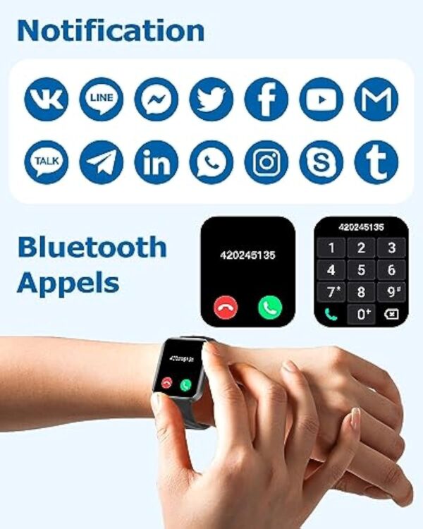 RUIMEN Montre Connectée Homme Femme Smartwatch Appel Bluetooth Montre Sport Podometre Cardiofrequencemetre Oxymetre Multisport pour Android iOS Noir – Image 3
