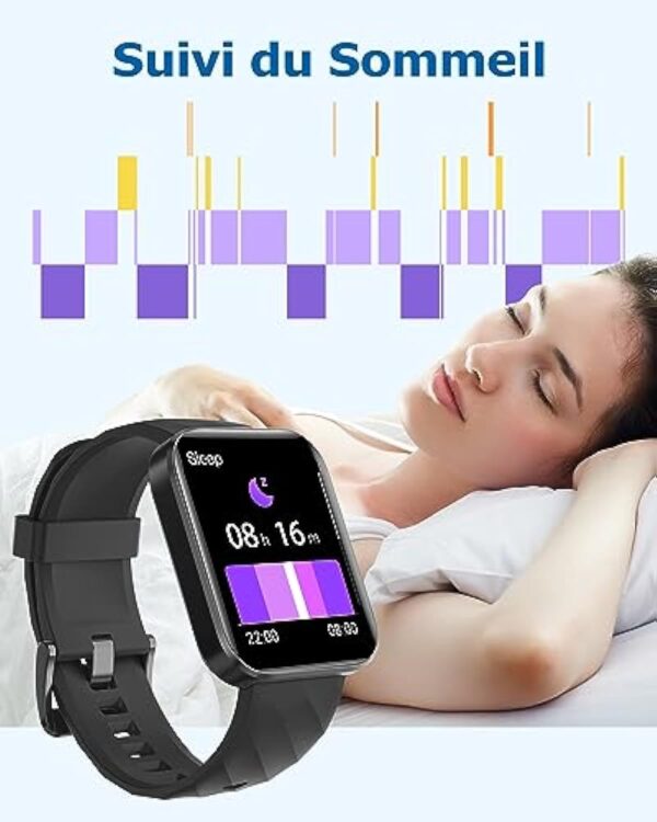 RUIMEN Montre Connectée Homme Femme Smartwatch Appel Bluetooth Montre Sport Podometre Cardiofrequencemetre Oxymetre Multisport pour Android iOS Noir – Image 9