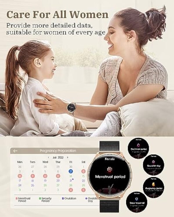 RUXINGX Montre Connectée Femme avec Appel Bluetooth 5.3, Smartwatch Suivi des Règles/120+ Modes Sport/SpO2/Fréquence Cardiaque/Sommeil/Tension Artérielle Podometre Calories IP68 Android iOS Or Noir – Image 4
