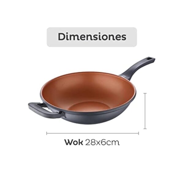 SAN IGNACIO Bronze | Wok de 32 cm | antiadhésif | en fonte d'aluminium | avec anses Soft Touch | poêle à wok adaptée à tous les types de cuisinières – Image 3
