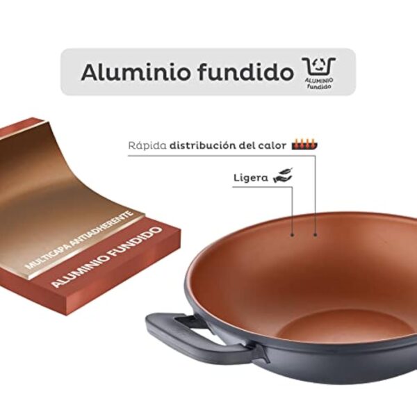 SAN IGNACIO Bronze | Wok de 32 cm | antiadhésif | en fonte d'aluminium | avec anses Soft Touch | poêle à wok adaptée à tous les types de cuisinières – Image 4