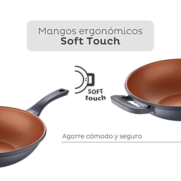 SAN IGNACIO Bronze | Wok de 32 cm | antiadhésif | en fonte d'aluminium | avec anses Soft Touch | poêle à wok adaptée à tous les types de cuisinières – Image 5