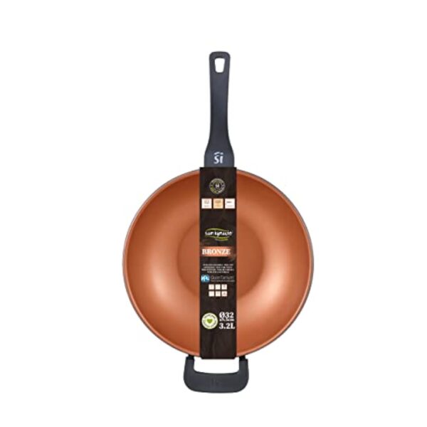 SAN IGNACIO Bronze | Wok de 32 cm | antiadhésif | en fonte d'aluminium | avec anses Soft Touch | poêle à wok adaptée à tous les types de cuisinières – Image 6