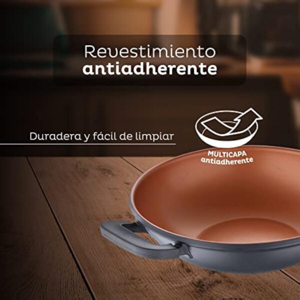 SAN IGNACIO Bronze | Wok de 32 cm | antiadhésif | en fonte d'aluminium | avec anses Soft Touch | poêle à wok adaptée à tous les types de cuisinières – Image 8