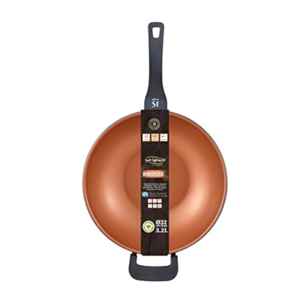 SAN IGNACIO Bronze | Wok de 32 cm | antiadhésif | en fonte d'aluminium | avec anses Soft Touch | poêle à wok adaptée à tous les types de cuisinières – Image 9