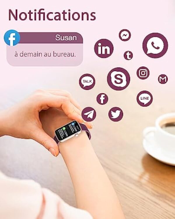 SHANG WING Montre Connectée Femme Montre Sport Bracelet Connecté Podometre Cardiofrequencemetre Oxymetre Trackers d'Activité Smartwatch Etanche IP68 pour Android iOS Notification SMS/Appel Violet – Image 3