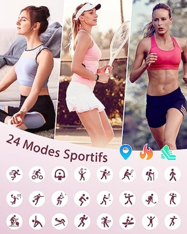 SHANG WING Montre Connectée Femme Montre Sport Bracelet Connecté Podometre Cardiofrequencemetre Oxymetre Trackers d'Activité Smartwatch Etanche IP68 pour Android iOS Notification SMS/Appel Violet – Image 4