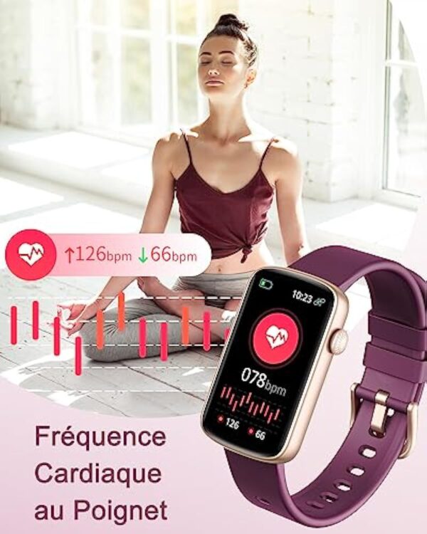 SHANG WING Montre Connectée Femme Montre Sport Bracelet Connecté Podometre Cardiofrequencemetre Oxymetre Trackers d'Activité Smartwatch Etanche IP68 pour Android iOS Notification SMS/Appel Violet – Image 5