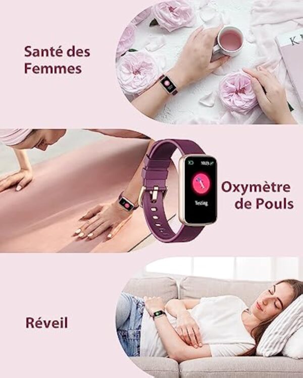 SHANG WING Montre Connectée Femme Montre Sport Bracelet Connecté Podometre Cardiofrequencemetre Oxymetre Trackers d'Activité Smartwatch Etanche IP68 pour Android iOS Notification SMS/Appel Violet – Image 9