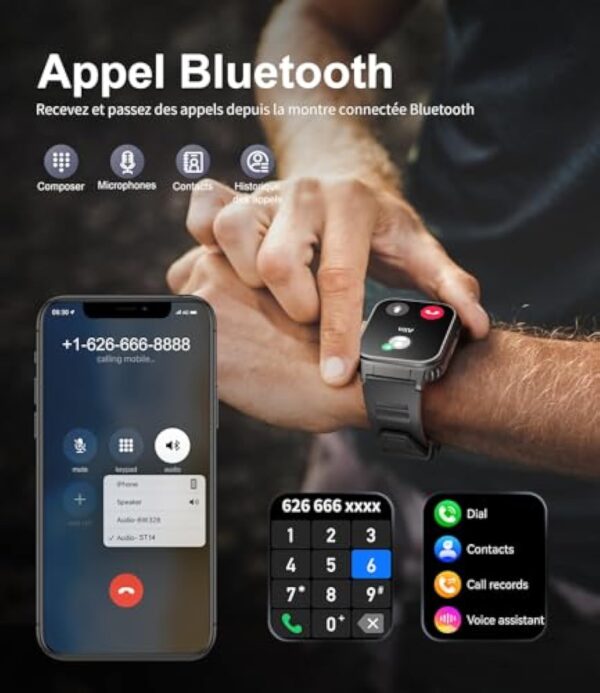 SIEMORL Montre Connectée Homme, 1,96'' Smartwatch avec 600mAh Grande Batterie, 123 Modes Sportifs Etanche IP68 Montre Intelligente, Sommeil Fréquence Cardiaque SpO2 pour Android iOS – Image 3