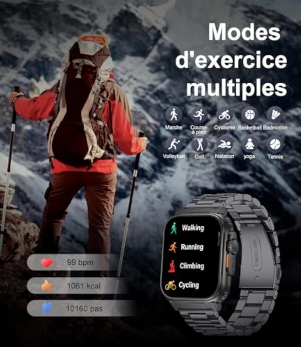 SIEMORL Montre Connectée Homme, 1,96'' Smartwatch avec 600mAh Grande Batterie, 123 Modes Sportifs Etanche IP68 Montre Intelligente, Sommeil Fréquence Cardiaque SpO2 pour Android iOS – Image 6