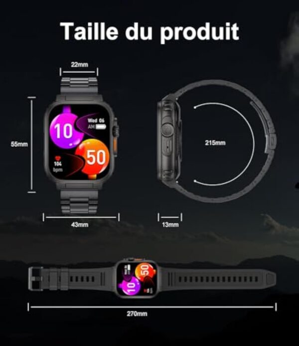 SIEMORL Montre Connectée Homme, 1,96'' Smartwatch avec 600mAh Grande Batterie, 123 Modes Sportifs Etanche IP68 Montre Intelligente, Sommeil Fréquence Cardiaque SpO2 pour Android iOS – Image 9