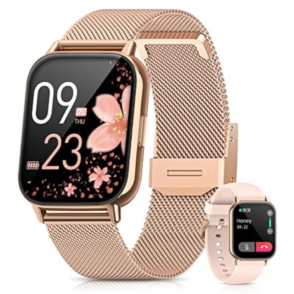 SWGOTA Montre Connectée Femme avec Appels Numérotation Bluetooth, 1.85'' HD Smartwatch Fonction Féminine Fréquence Cardiaque Sommeil SpO2 IP68 Étanche 18 Modes Sportifs Podomètre iOS Android Or Rose