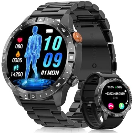 SWGOTA Montre Connectée Homme avec Appel Bluetooth 1,43" AMOLED Affichage Toujours Allumé Smartwatch avec Appel Bluetooth, Fréquence Cardiaque, Sommeil/SpO2/70+ Modes Sportifs, IP68 pour Android iOS