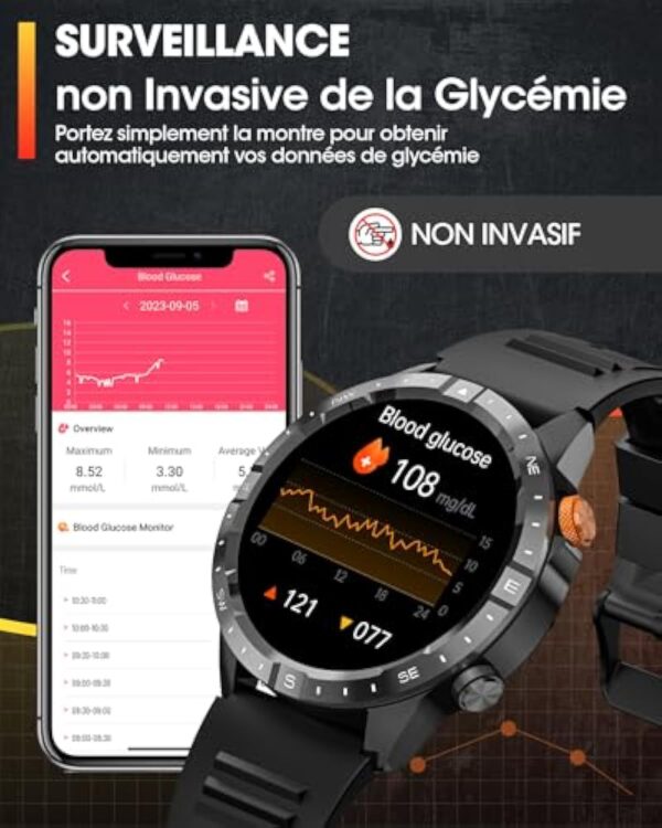 SWGOTA Montre Connectée Homme avec Appel Bluetooth 1,43" AMOLED Affichage Toujours Allumé Smartwatch avec Appel Bluetooth, Fréquence Cardiaque, Sommeil/SpO2/70+ Modes Sportifs, IP68 pour Android iOS – Image 3