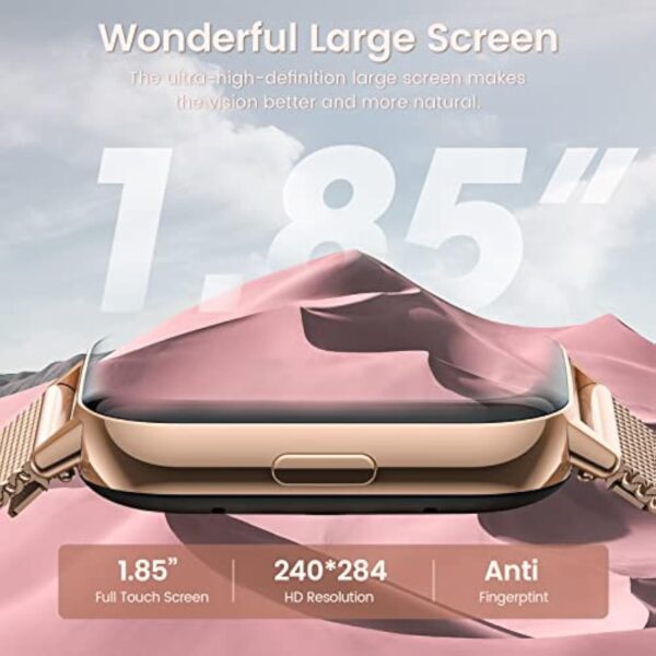 SWGOTA Montre Connectée Femme avec Appels Numérotation Bluetooth, 1.85'' HD Smartwatch Fonction Féminine Fréquence Cardiaque Sommeil SpO2 IP68 Étanche 18 Modes Sportifs Podomètre iOS Android Or Rose – Image 3