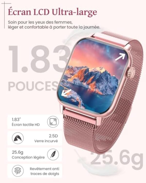 SWGOTA Montre Connectée Femme avec Appel Bluetooth, 3 Bracelets Santé Féminine Sommeil Fréquence Cardiaque SpO2, 110 Modes Sportifs, Grande Autonomie 1.83" Smartwatch Android iOS, Rose, Cadeau Femme – Image 3