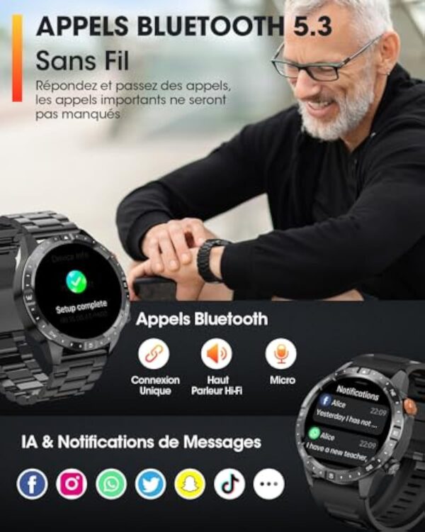 SWGOTA Montre Connectée Homme avec Appel Bluetooth 1,43" AMOLED Affichage Toujours Allumé Smartwatch avec Appel Bluetooth, Fréquence Cardiaque, Sommeil/SpO2/70+ Modes Sportifs, IP68 pour Android iOS – Image 4