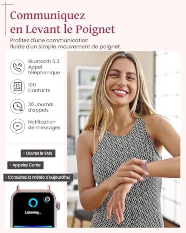 SWGOTA Montre Connectée Femme avec Appel Bluetooth, 3 Bracelets Santé Féminine Sommeil Fréquence Cardiaque SpO2, 110 Modes Sportifs, Grande Autonomie 1.83" Smartwatch Android iOS, Rose, Cadeau Femme – Image 4
