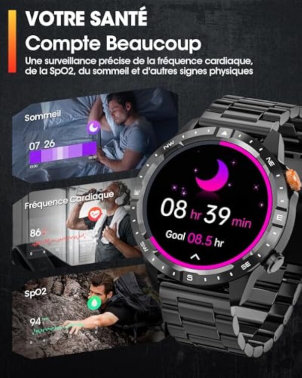 SWGOTA Montre Connectée Homme avec Appel Bluetooth 1,43" AMOLED Affichage Toujours Allumé Smartwatch avec Appel Bluetooth, Fréquence Cardiaque, Sommeil/SpO2/70+ Modes Sportifs, IP68 pour Android iOS – Image 5