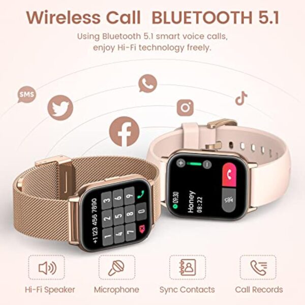 SWGOTA Montre Connectée Femme avec Appels Numérotation Bluetooth, 1.85'' HD Smartwatch Fonction Féminine Fréquence Cardiaque Sommeil SpO2 IP68 Étanche 18 Modes Sportifs Podomètre iOS Android Or Rose – Image 5