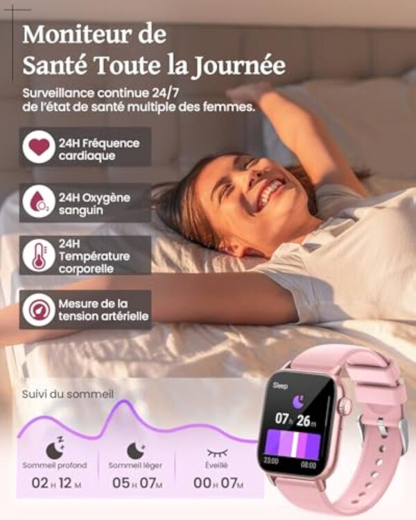 SWGOTA Montre Connectée Femme avec Appel Bluetooth, 3 Bracelets Santé Féminine Sommeil Fréquence Cardiaque SpO2, 110 Modes Sportifs, Grande Autonomie 1.83" Smartwatch Android iOS, Rose, Cadeau Femme – Image 5