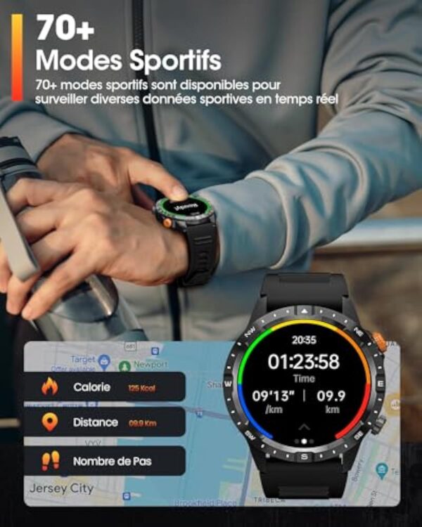 SWGOTA Montre Connectée Homme avec Appel Bluetooth 1,43" AMOLED Affichage Toujours Allumé Smartwatch avec Appel Bluetooth, Fréquence Cardiaque, Sommeil/SpO2/70+ Modes Sportifs, IP68 pour Android iOS – Image 6