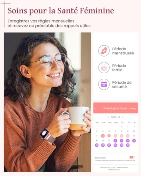 SWGOTA Montre Connectée Femme avec Appel Bluetooth, 3 Bracelets Santé Féminine Sommeil Fréquence Cardiaque SpO2, 110 Modes Sportifs, Grande Autonomie 1.83" Smartwatch Android iOS, Rose, Cadeau Femme – Image 6