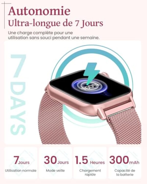 SWGOTA Montre Connectée Femme avec Appel Bluetooth, 3 Bracelets Santé Féminine Sommeil Fréquence Cardiaque SpO2, 110 Modes Sportifs, Grande Autonomie 1.83" Smartwatch Android iOS, Rose, Cadeau Femme – Image 8