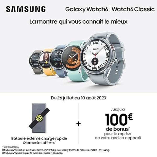 Samsung Galaxy Watch6 Classic Montre Connectée avec Chargeur, Suivi de Santé, Suivi Sportif,  Charge rapide, Bluetooth, 43mm, Noir, Exclusivité Amazon Version FR – Image 3