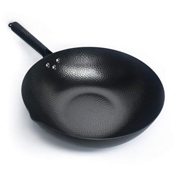 Souped Up Recipes Wok en acier au carbone pour cuisinières électriques, à induction et à gaz (couvercle, spatule et guide d'utilisation vidéo (français non garanti) inclus) – Image 5
