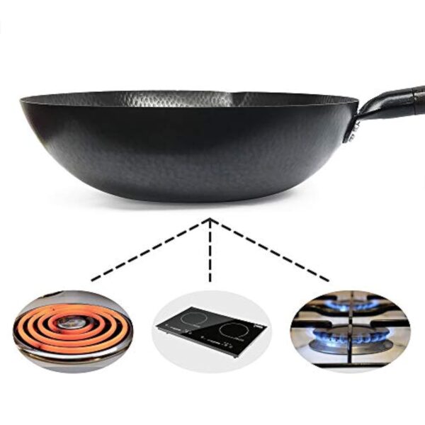 Souped Up Recipes Wok en acier au carbone pour cuisinières électriques, à induction et à gaz (couvercle, spatule et guide d'utilisation vidéo (français non garanti) inclus) – Image 7