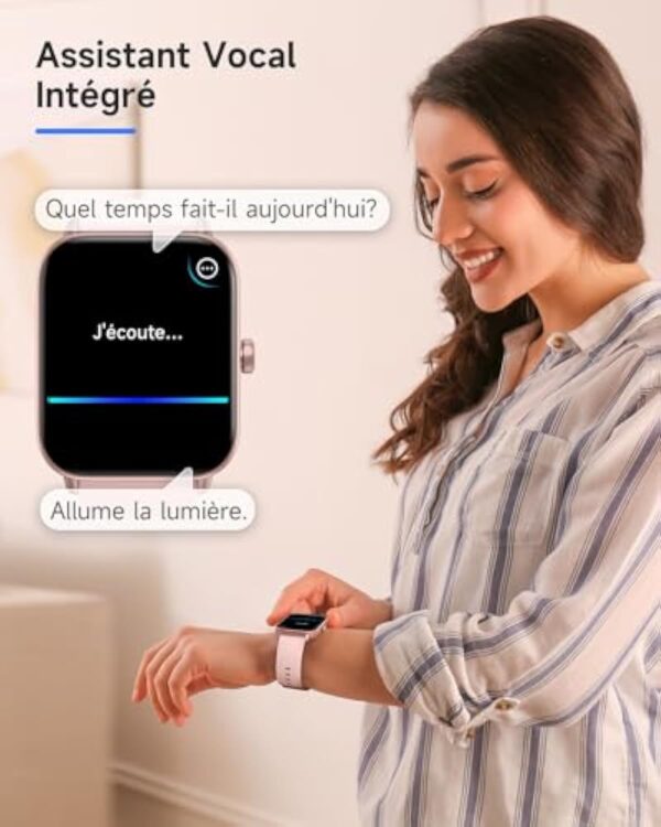 TOOBUR Montre Connectée Femme avec Alexa et Podometre, 1,8" Smartwatch Motre Sport avec 100 Sports, Repondre Appel et cardiofrequencemetre, Étanche IP68 Natation, Compatible avec iOS et Android – Image 3