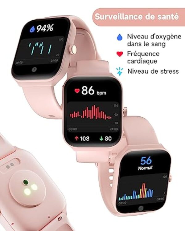 TOOBUR Montre Connectée Femme avec Alexa et Podometre, 1,95" Smartwatch Motre Sport avec 100 Sports,Repondre Appel et Cardiofrequencemetre,Étanche IP68 Natation,Compatible avec iOS et Android Rose – Image 4