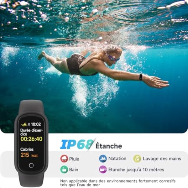 TOOBUR Montre Connectée Femme Homme, Bracelet Connecté avec 14 Sports, Podomètre, Cardiofrequencemètre, Surveillance du Sommeil, Étanche IP68, Calories, Smartwatch Compatible avec iOS et Android – Image 4
