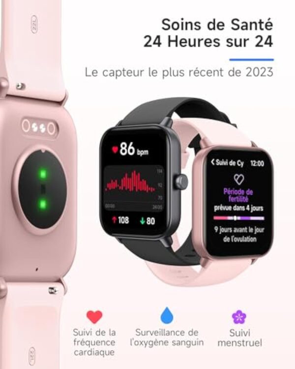 TOOBUR Montre Connectée Femme avec Alexa et Podometre, 1,8" Smartwatch Motre Sport avec 100 Sports, Repondre Appel et cardiofrequencemetre, Étanche IP68 Natation, Compatible avec iOS et Android – Image 4