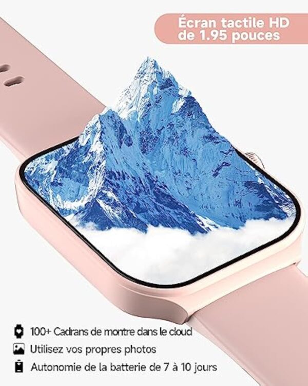 TOOBUR Montre Connectée Femme avec Alexa et Podometre, 1,95" Smartwatch Motre Sport avec 100 Sports,Repondre Appel et Cardiofrequencemetre,Étanche IP68 Natation,Compatible avec iOS et Android Rose – Image 5