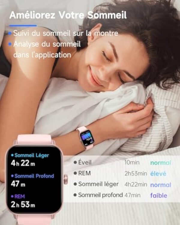 TOOBUR Montre Connectée Femme avec Alexa et Podometre, 1,8" Smartwatch Motre Sport avec 100 Sports, Repondre Appel et cardiofrequencemetre, Étanche IP68 Natation, Compatible avec iOS et Android – Image 5