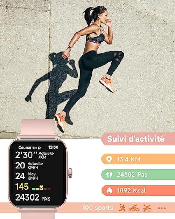 TOOBUR Montre Connectée Femme avec Alexa et Podometre, 1,95" Smartwatch Motre Sport avec 100 Sports,Repondre Appel et Cardiofrequencemetre,Étanche IP68 Natation,Compatible avec iOS et Android Rose – Image 6