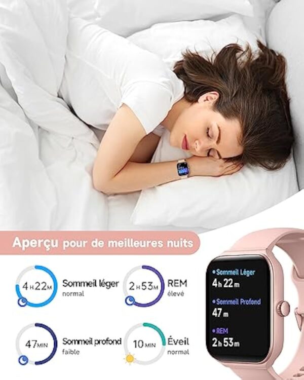 TOOBUR Montre Connectée Femme avec Alexa et Podometre, 1,95" Smartwatch Motre Sport avec 100 Sports,Repondre Appel et Cardiofrequencemetre,Étanche IP68 Natation,Compatible avec iOS et Android Rose – Image 7