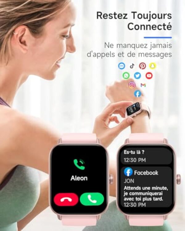TOOBUR Montre Connectée Femme avec Alexa et Podometre, 1,8" Smartwatch Motre Sport avec 100 Sports, Repondre Appel et cardiofrequencemetre, Étanche IP68 Natation, Compatible avec iOS et Android – Image 7