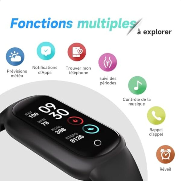 TOOBUR Montre Connectée Femme Homme, Bracelet Connecté avec 14 Sports, Podomètre, Cardiofrequencemètre, Surveillance du Sommeil, Étanche IP68, Calories, Smartwatch Compatible avec iOS et Android – Image 8