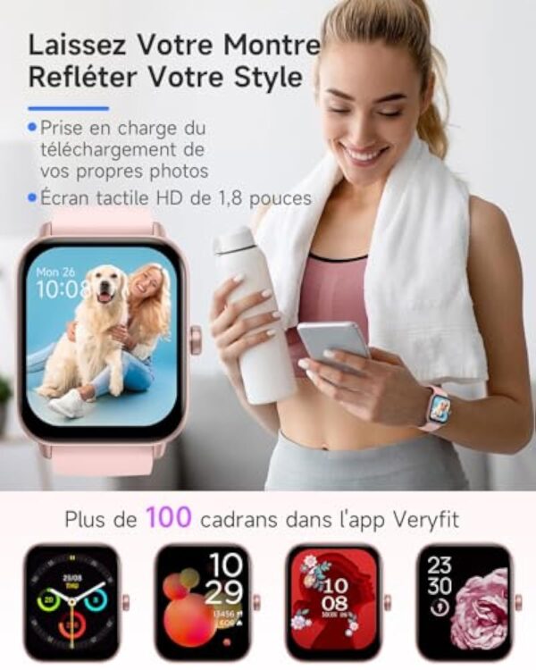 TOOBUR Montre Connectée Femme avec Alexa et Podometre, 1,8" Smartwatch Motre Sport avec 100 Sports, Repondre Appel et cardiofrequencemetre, Étanche IP68 Natation, Compatible avec iOS et Android – Image 8
