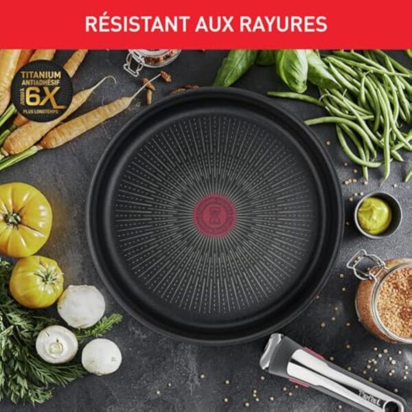 Tefal Ingenio Poêle Wok 28 cm + poignée amovible, Induction, Revêtement antiadhésif, Indicateur démarrage de cuisson, Empilable, Compatible lave-vaisselle, Fabriqué en France, Eco Resist On L7679102 – Image 4