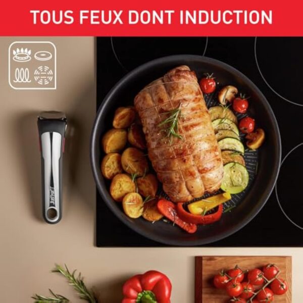 Tefal Ingenio Poêle Wok 28 cm + poignée amovible, Induction, Revêtement antiadhésif, Indicateur démarrage de cuisson, Empilable, Compatible lave-vaisselle, Fabriqué en France, Eco Resist On L7679102 – Image 5